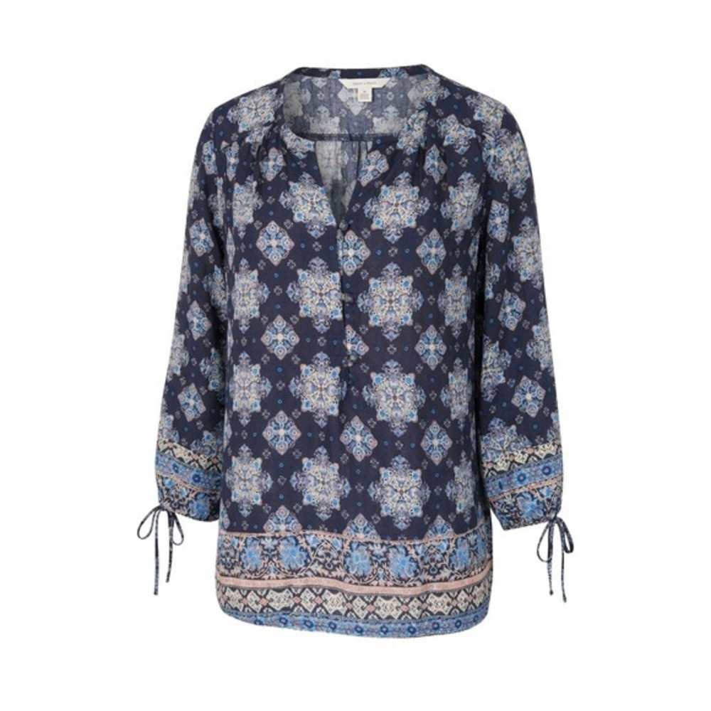 Lucky Brand Blue Medallion Print Boho Peasant Blouse NWT XS‎